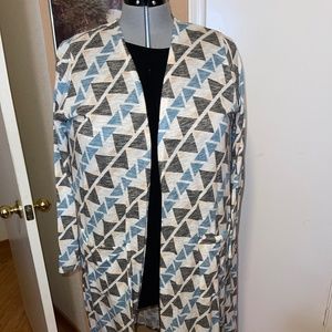 Long cardigan Cream with heather blue and grey